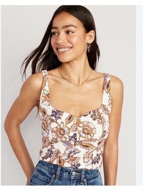 Fitted Sleeveless Linen-Blend Floral Top | Old Navy